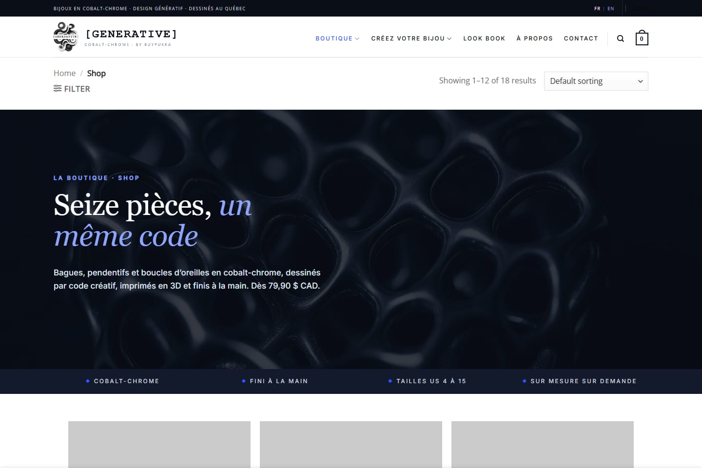 Boutique — seize pièces, un même code génératif