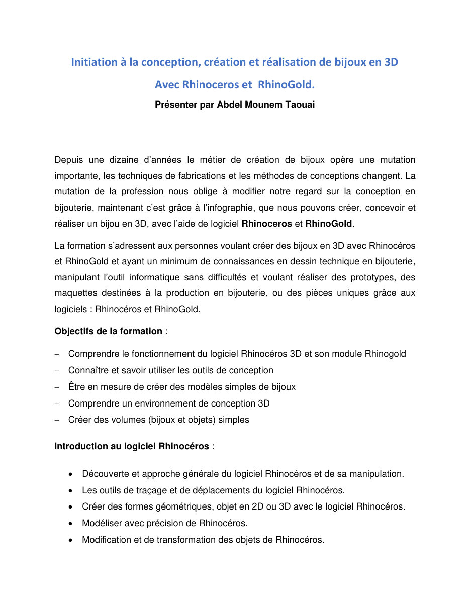 Programme — bijoux en 3D (RhinoGold)